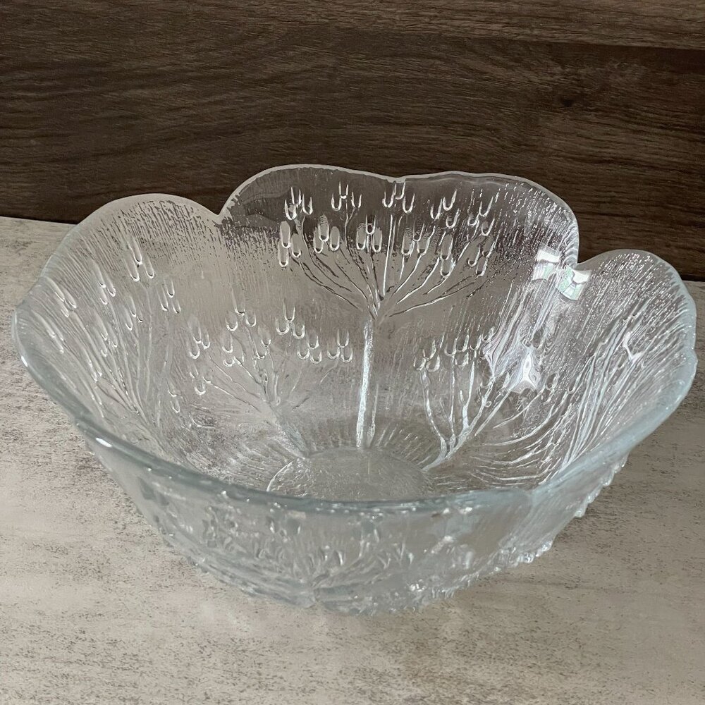 Vintage Dansk Floriform Cow Parsley 9" Clear Textured Glass Serving Bowl Italy
